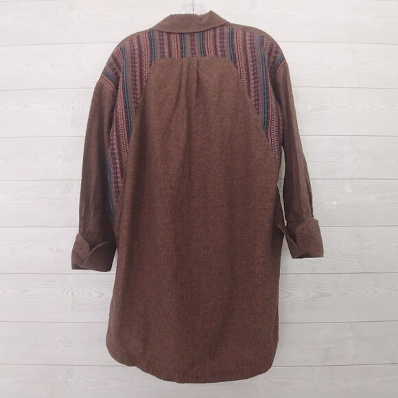 Oddi Shirt Small Western Boho Embroider Button Up Pockets Oversize Shacket Brown - Picture 3 of 9